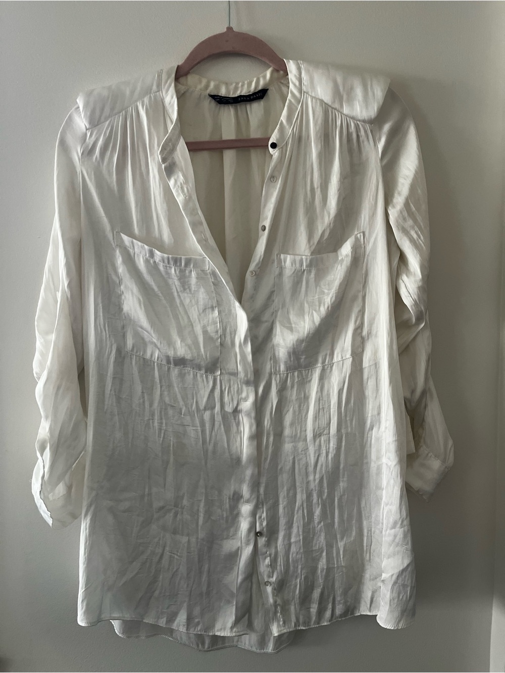 Zara White Button-Front Tunic Blouse